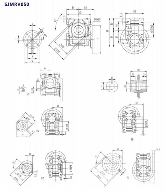 SJMRV050型号蜗轮蜗杆减速机产品安装尺寸.jpg