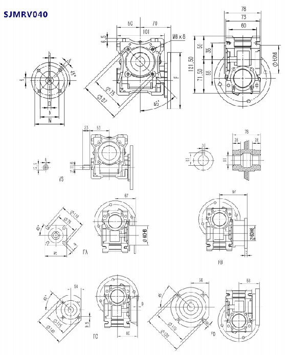 SJMRV040型号蜗轮蜗杆减速机产品安装尺寸.png