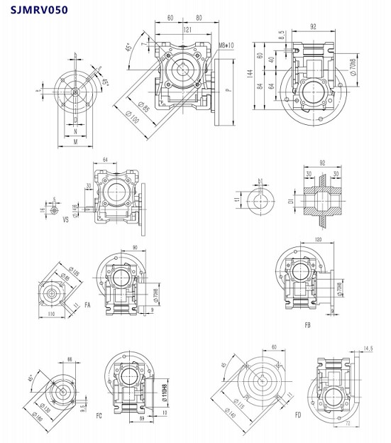 SJMRV050型号蜗轮蜗杆减速机产品安装尺寸.jpg