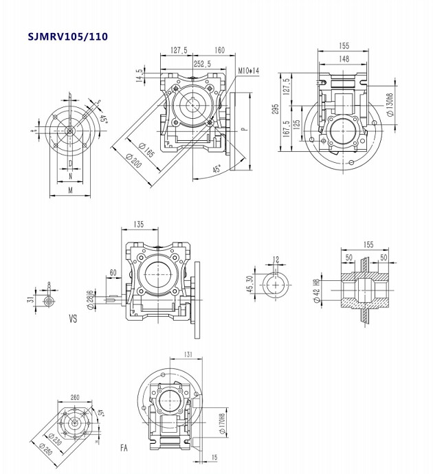 SJMRV105型号蜗轮蜗杆减速机产品安装尺寸.jpg