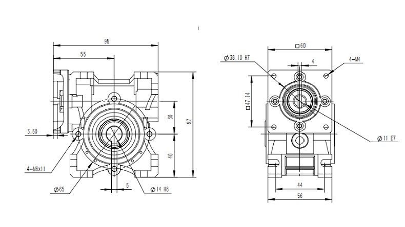 艾思捷SJMRV030速比10蜗轮减速机安装尺寸图纸